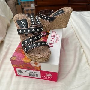 Dezario cork wedges with black silver studded straps